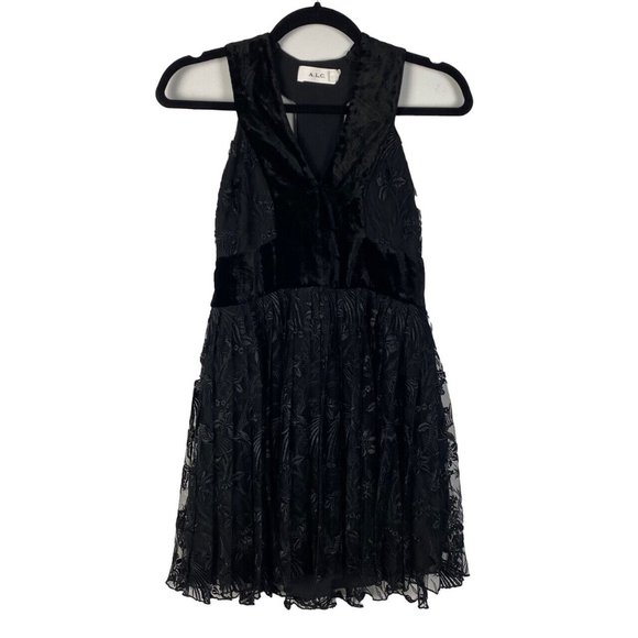A.L.C Velvet & Embroidered Lace Dress Mini Black Sleeveless Size 10 - Picture 1 of 10